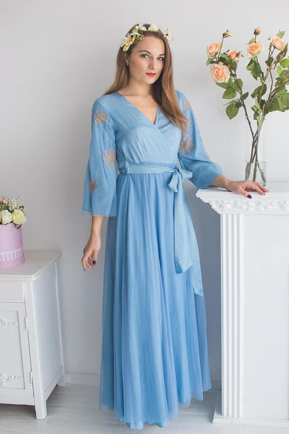 Bridal Robe from my Paris Inspirations Collection - Statement Sleeves in Dusty Blue 