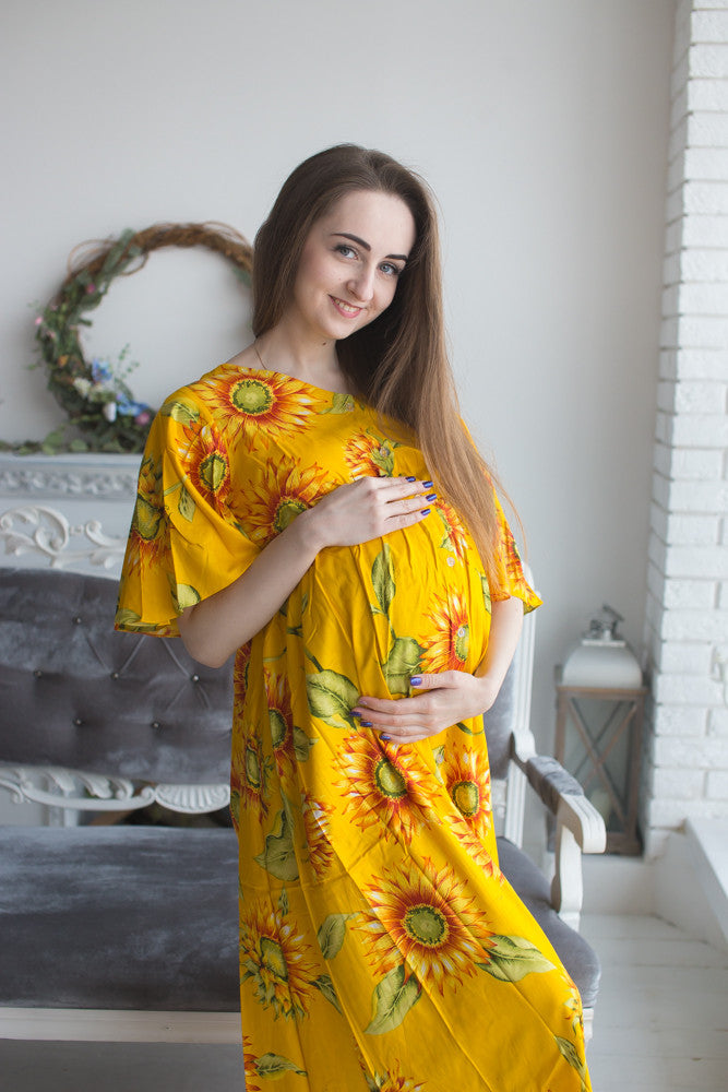 Mommies in Yellow Maternity Caftans