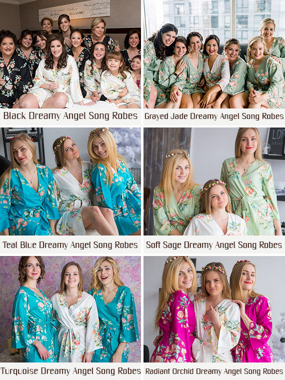 Dreamy Angel Song Pattern- Premium Emerald Green Bridesmaids Robes
