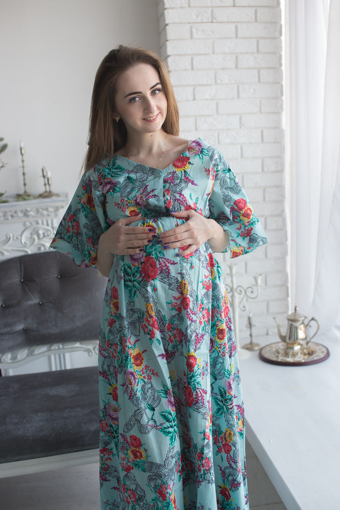 Mommies in Light Blue Maternity Caftans