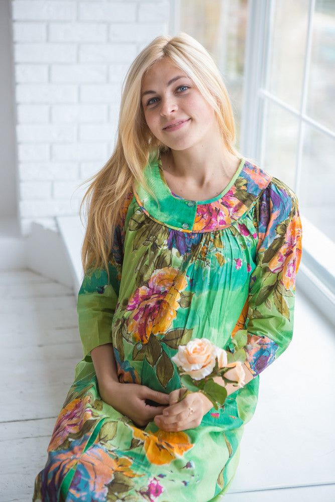 Mommies in Green Floral Night Gowns