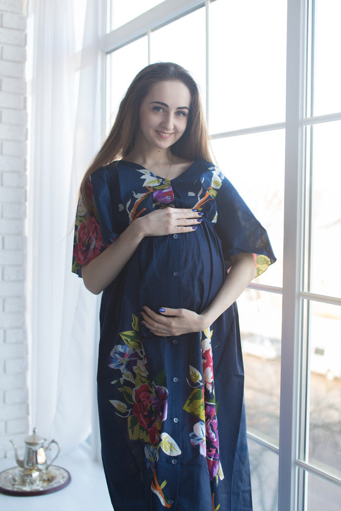Mommies in Navy Blue Maternity Caftans