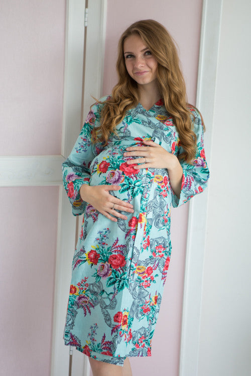 Mommies in Turquoise Blue Floral Robes