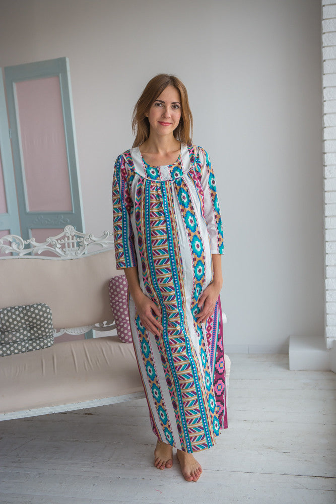 Mommies in Ikat Aztec Night Gowns