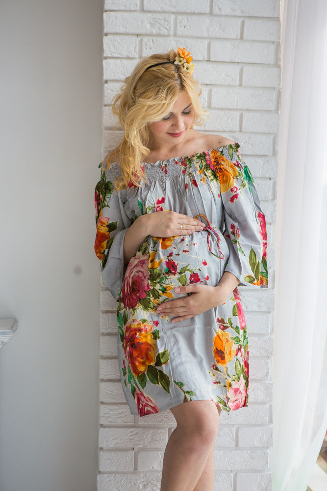 Mommies in Silver Floral Shift Dresses 