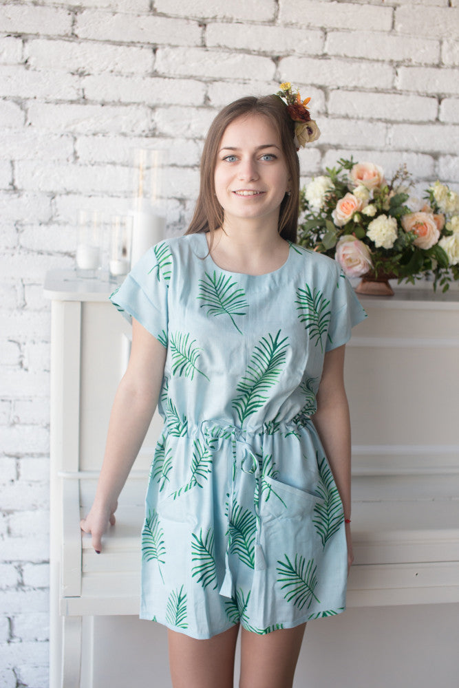 Mismatched Bridesmaids Rompers in Tropical Delight Palm Leaves Pattern 