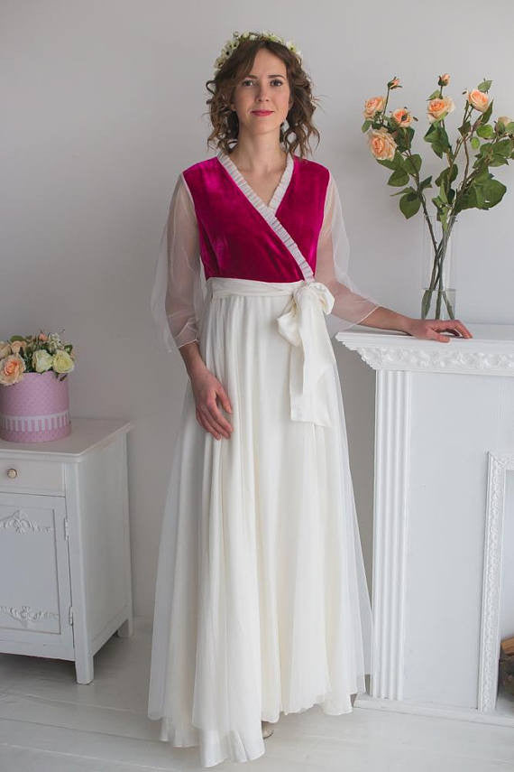 White Burgundy Bridal Robe from my Paris Inspirations Collection - Velvety dreams in White