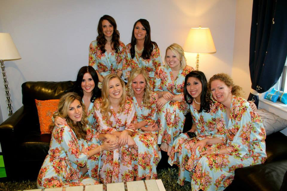 Light Blue Floral Posy Robes for bridesmaids | Getting Ready Bridal Robes
