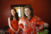 Orange Rosy Red Posy Robes for bridesmaids
