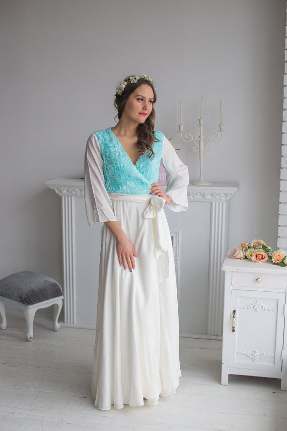 Aqua White Bridal Robe from my Paris Inspirations Collection - Those Roses in Aqua