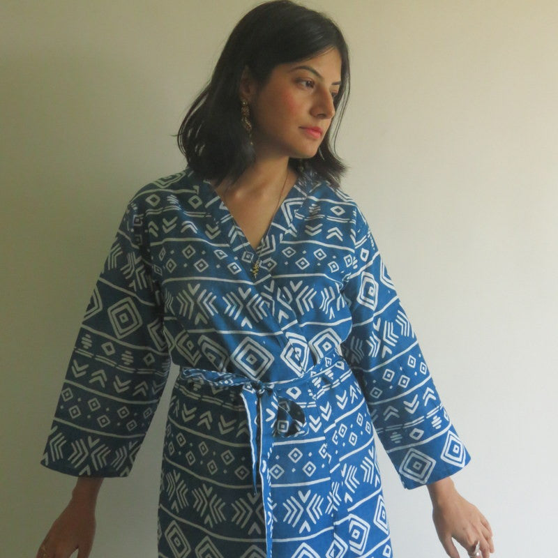 Dark Blue Tribal Aztec Robes for bridesmaids | Getting Ready Bridal Robes