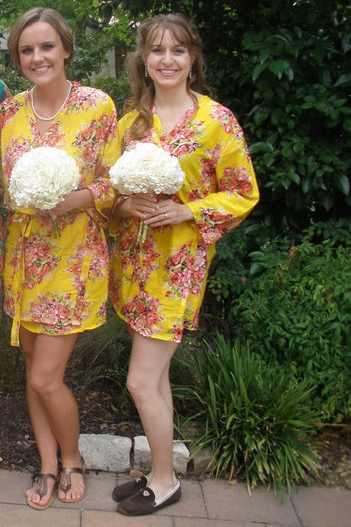 Yellow Floral Posy Robes for bridesmaids | Getting Ready Bridal Robes