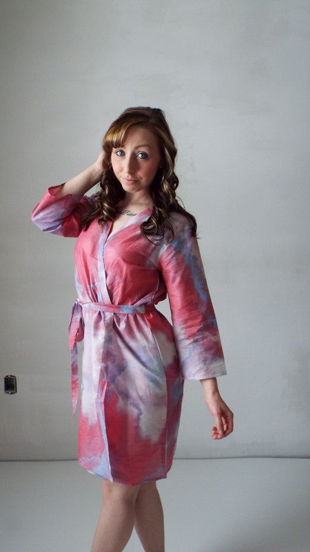 White Raspberry Batik Watercolor Robes for bridesmaids | Getting Ready Bridal Robes