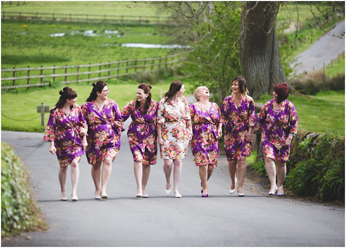 Purple Rosy Red Posy Robes for bridesmaids