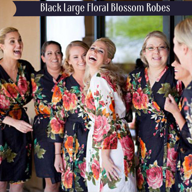 Black Large Floral Blossom Robes