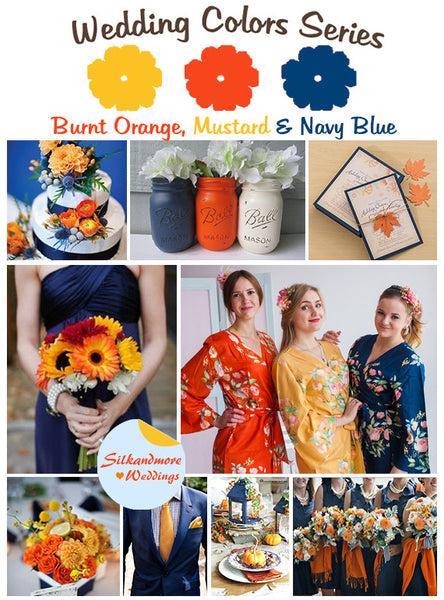 Burnt Orange, Mustard and Navy Blue Wedding Color Palette robesbysilkandmore Burnt Orange, Mustard and Navy Blue Wedding Color Palette robesbysilkandmore