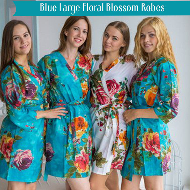 Blue Large Floral Blossom Robes