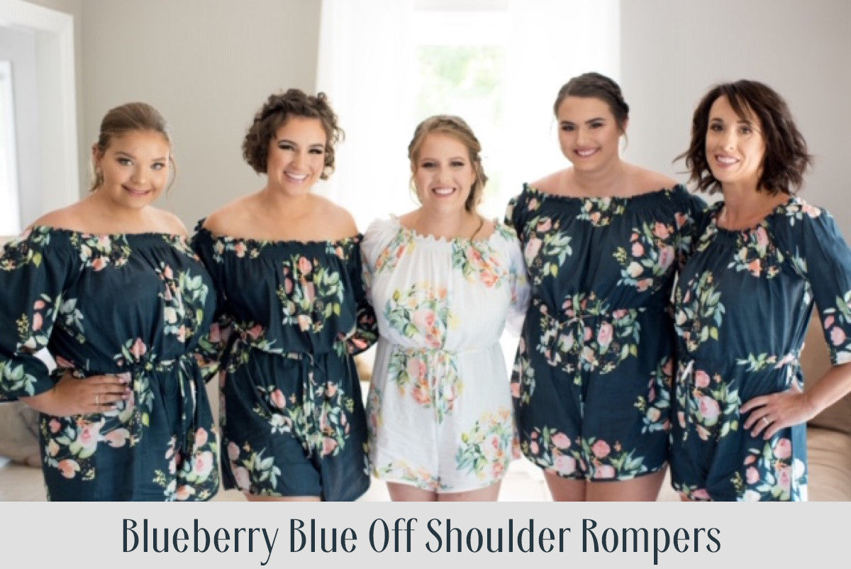 Blueberry  Blue Off the shoulder Style Dreamy Angel Song Bridesmaids Rompers Set