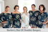 Dusty Rose Mismatched Styles Bridesmaids Rompers in Dreamy Angel Song Pattern