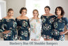 Dusty Blue and Blueberry Blue Mismatched Styles Bridesmaids Rompers in Dreamy Angel Song Pattern