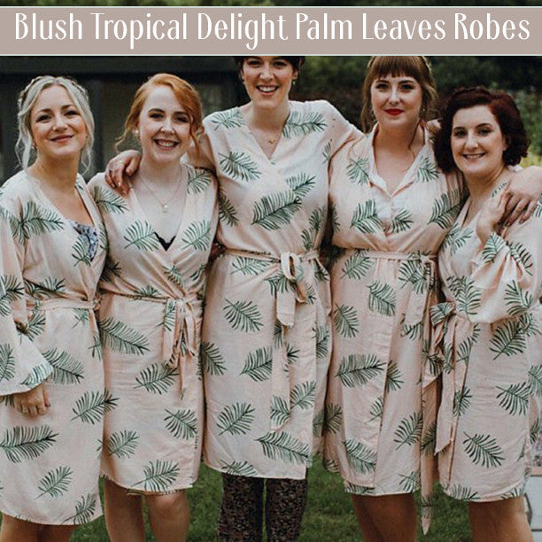 White Tropical Delight Palm Leaves Bridesmaids Robes Set