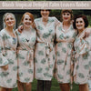White Tropical Delight Palm Leaves Bridesmaids Robes Set