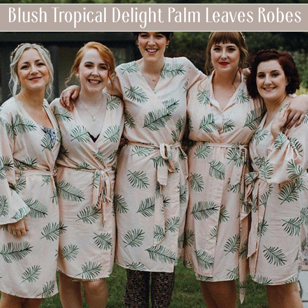 Mismatched Tropical Delight Palm Leaves Bridesmaids Robes Sets