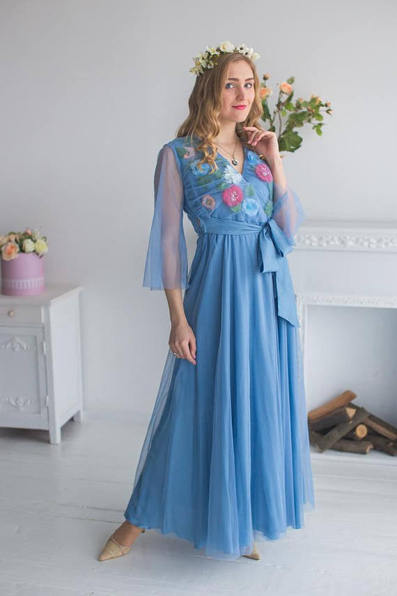 Bridal Robe from my Paris Inspirations Collection - Shy Flowers in Dusty Blue