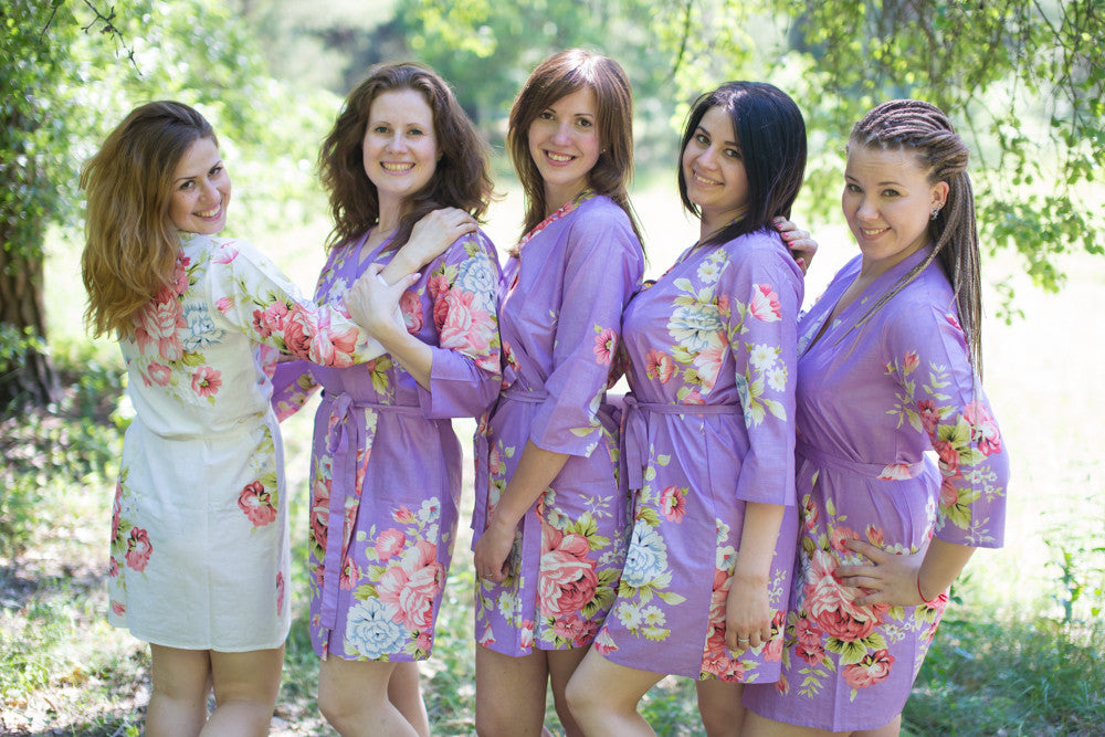 Lilac Cabbage Roses Robes for bridesmaids