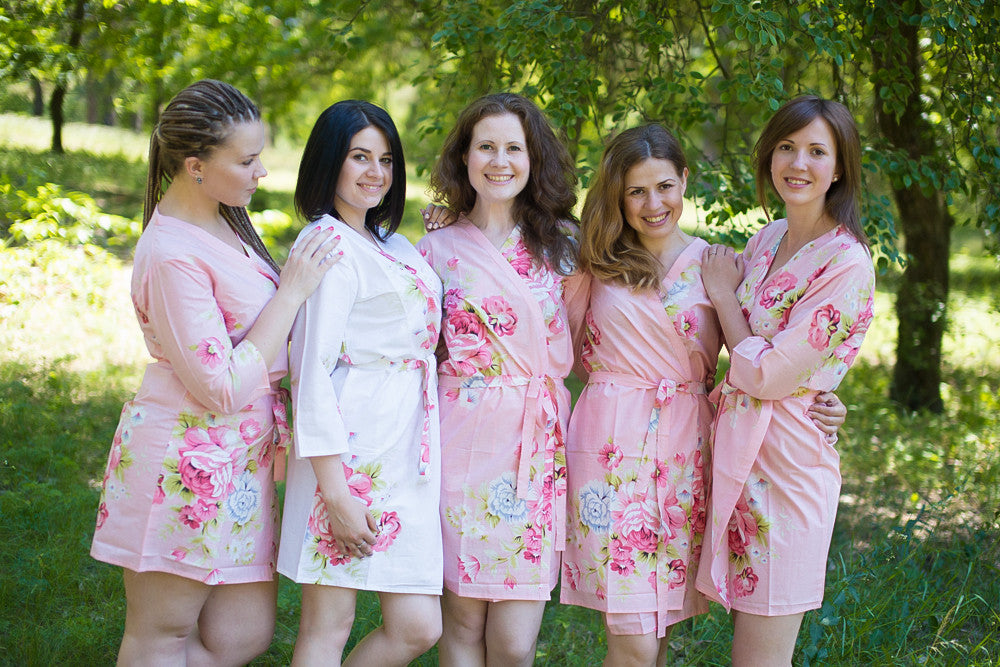 Pink Cabbage Roses Robes for bridesmaids