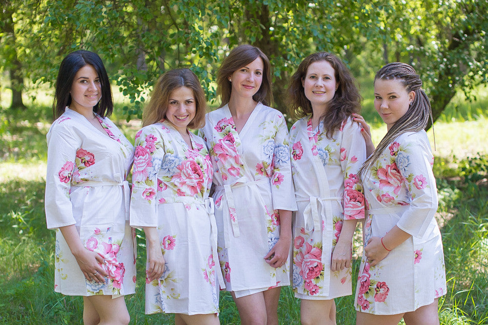White Cabbage Roses Robes for bridesmaids