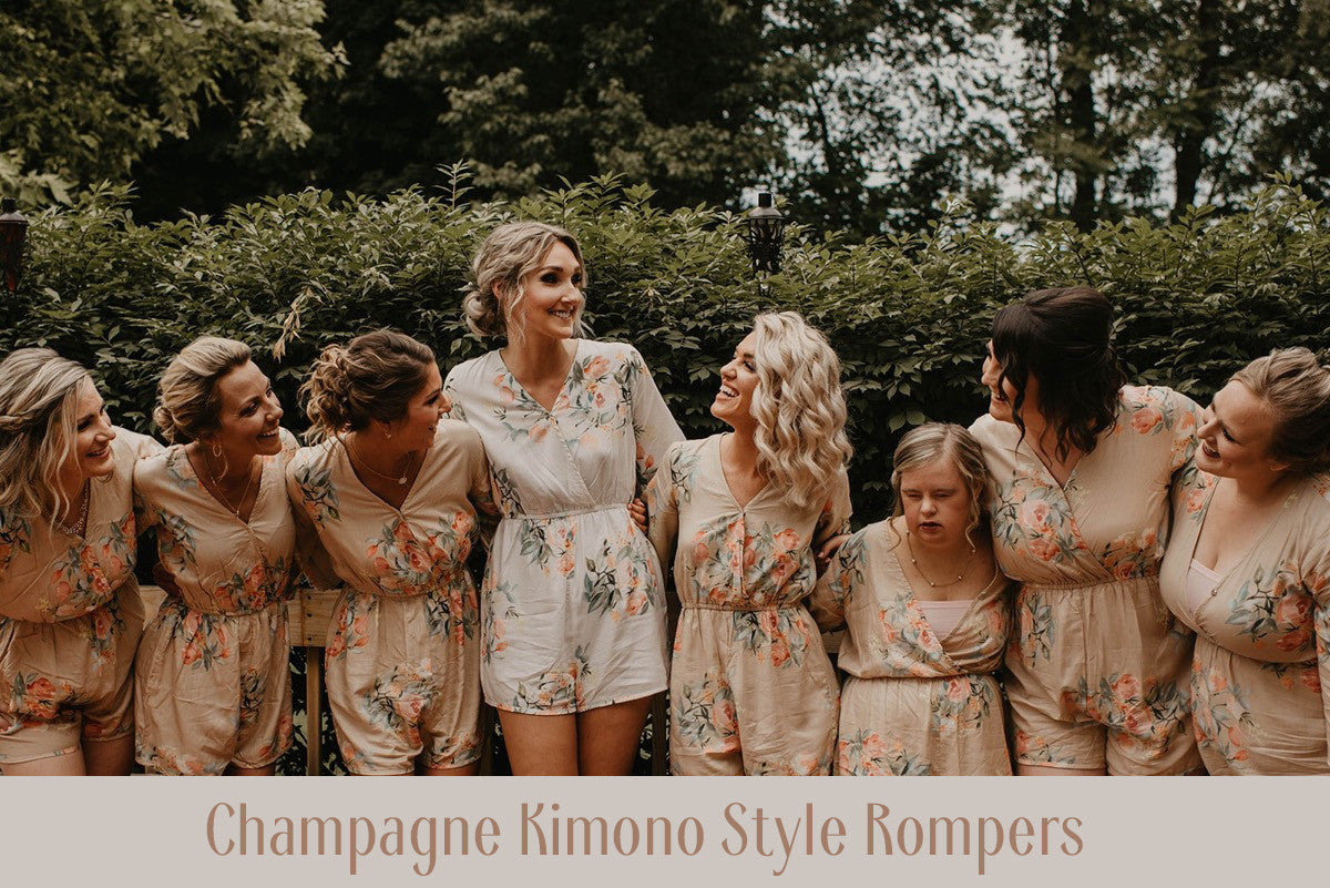 Light Blue Kimono Style Bridesmaids Rompers in Dreamy Angel Song Pattern