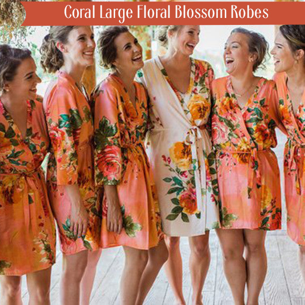 Coral Large Floral Blossom Robes
