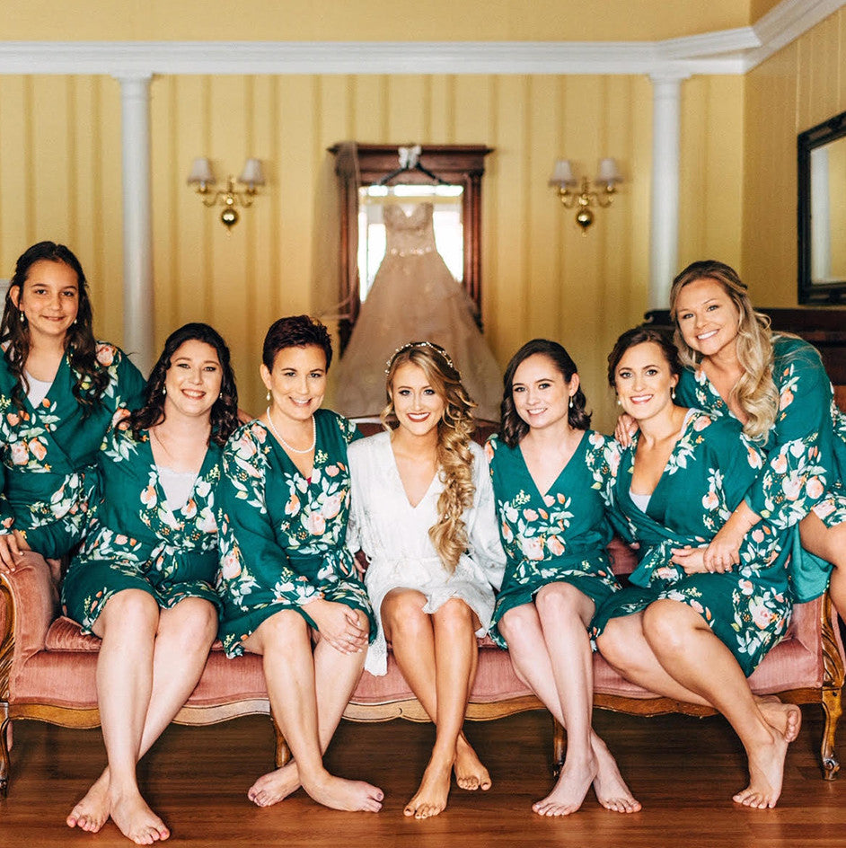 Dark Green Dreamy Angel Song Bridesmaids Robes Set