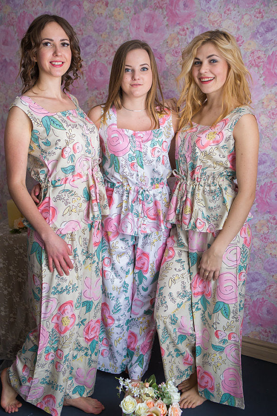 Drawstring Style long PJs in Whimsical Giggles Pattern