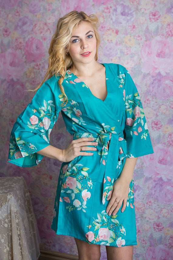 Dreamy Angel Song Pattern- Premium Turquoise Bridesmaids Robes 