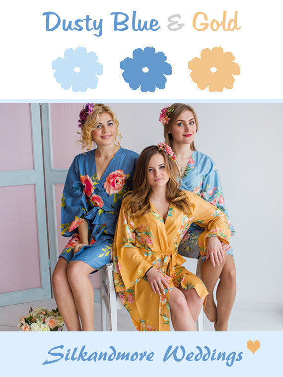 Dusty Blue and Gold Wedding Color Robes- Premium Rayon Collection ...