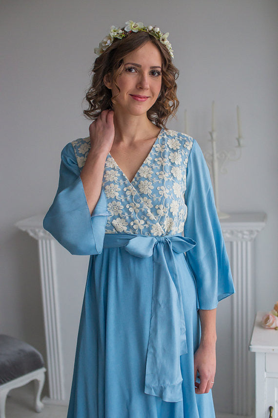 Dusty Blue Bridal Robe from my Paris Inspirations Collection - Lacey Silk in Dusty Blue
