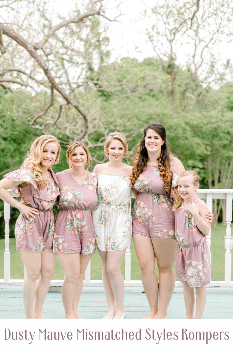 Blush Halter Style Bridesmaids Rompers in Dreamy Angel Song Pattern