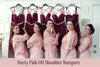 Dusty Rose Mismatched Styles Bridesmaids Rompers in Dreamy Angel Song Pattern