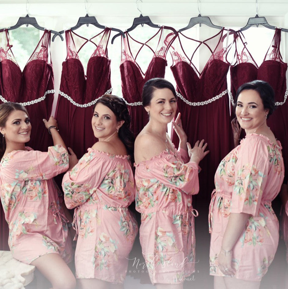 Dusty Pink Off the shoulder Style Bridesmaids Rompers in Dreamy Angel Song Pattern