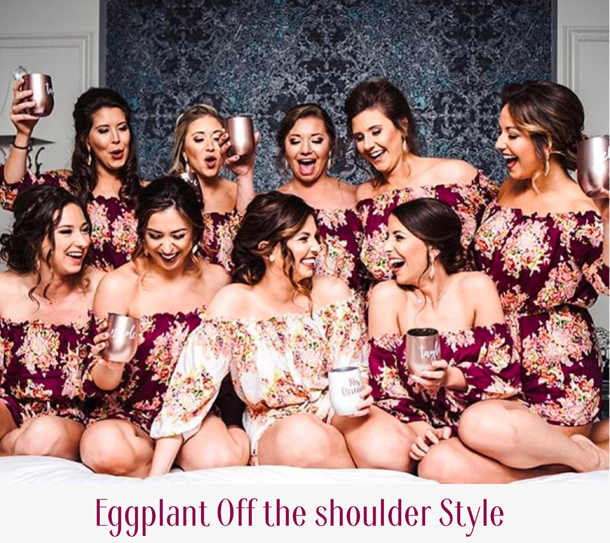 Maroon Off the shoulder Style Floral Posy Bridesmaids Rompers Set