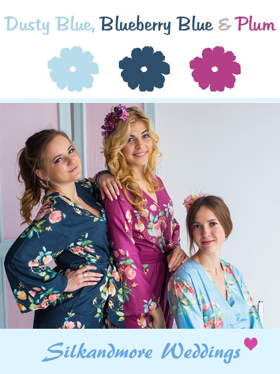 Dusty Blue, Blueberry Blue and Plum Wedding Color Robes- Premium Rayon Collection 