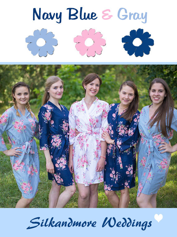 Navy Blue, Gray and Pink Wedding Color Robes