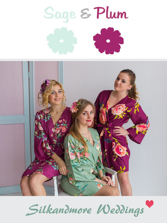 Sage and Plum Wedding Color Robes- Premium Rayon Collection