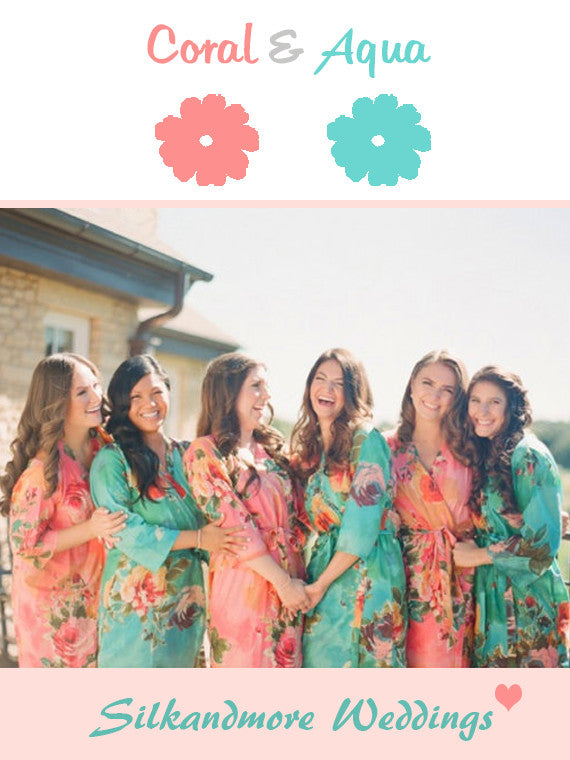 Coral and Aqua Wedding Color Robes Coral and Aqua Wedding Color Robes