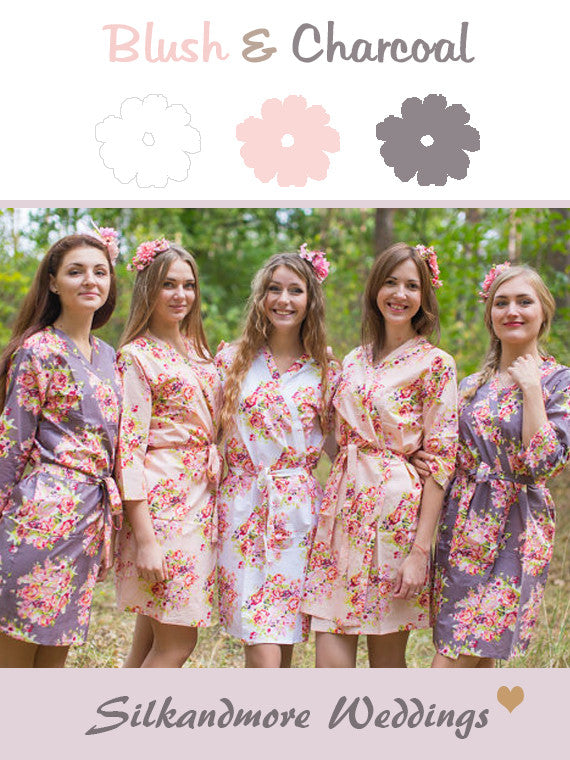 Blush & Charcoal Gray Wedding Color Robes – robesbysilkandmore