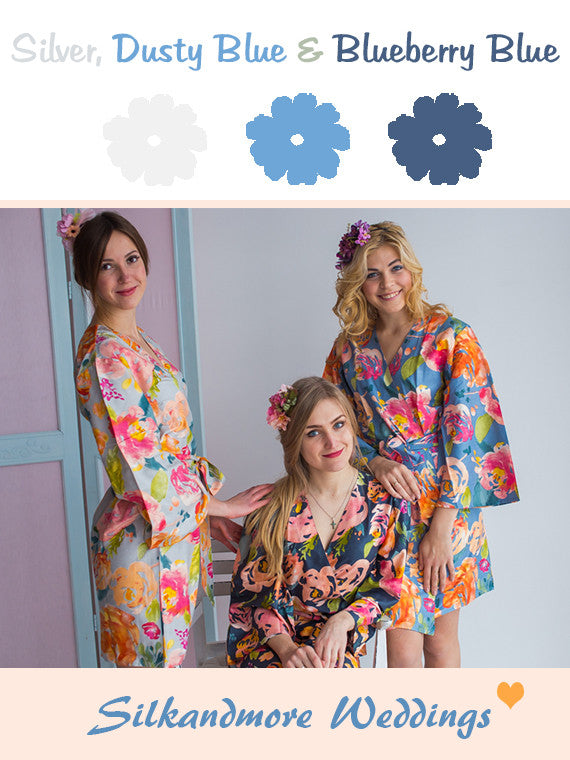 Silver, Dusty Blue and Blueberry Blue Wedding Color Robes- Premium Ray ...