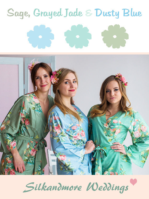 Grayed Jade, Sage and Dusty Blue Wedding Color Robes- Premium Rayon Co robesbysilkandmore Grayed Jade, Sage and Dusty Blue Wedding Color Robes- Premium Rayon Co robesbysilkandmore