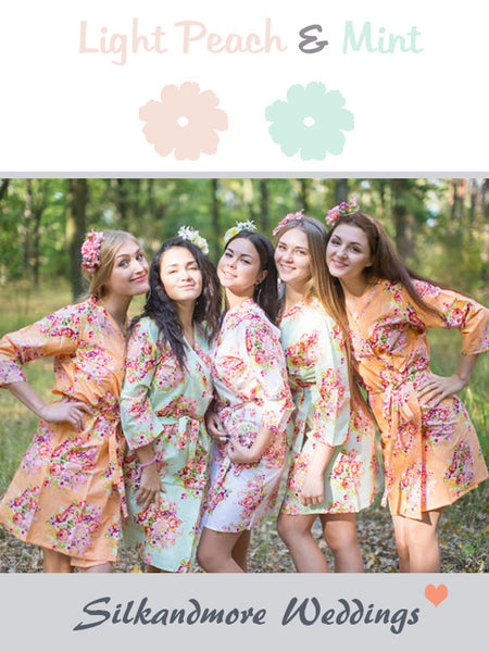 blue dress for baby girl Light Peach & Mint Wedding Colors Bridesmaids Robes main image 1